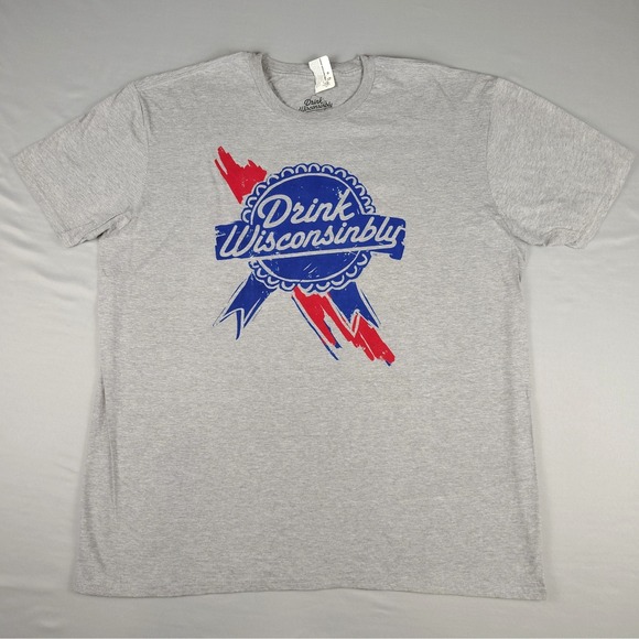 Drink Wisconsibly Other - NWT Drink Wisconsinbly T Shirt Mens 2XL Gray Graphic Beer Blue Ribbon Wisconsin